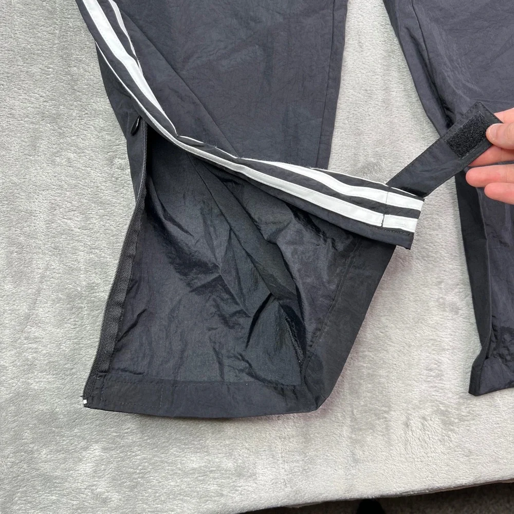 VTG Adidas Track Pants Mens Large Black Striped Nylon Ankle Zip Athletic Warmup